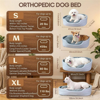 GTPLAYER Plush Dog Bed with Egg Crate Foam, Washable Removable Cover, Waterproof Base, and Non-Slip Bottom for Small to X-Large Dogs - Indoor Pet Sofa in Grey