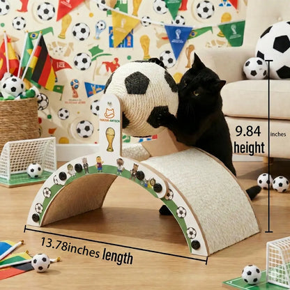 Premium Cat Scratching Post with Soccer Ball - Enhanced Corrugated Cardboard Arch Bridge - Soccer-Inspired Indoor Cat Furniture