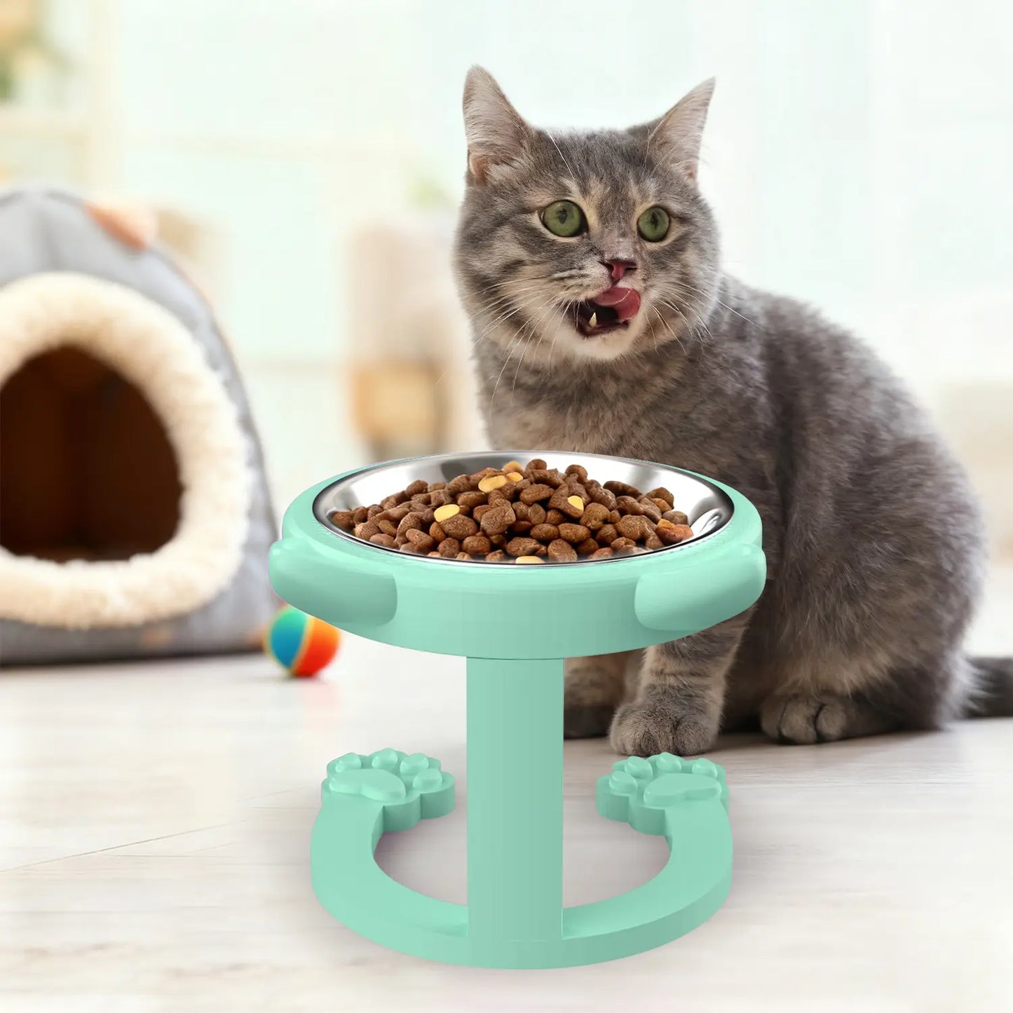 Elevated Tilted Cat Bowl - Premium 316 Stainless Steel Raised Feeder with Anti-Slip Paw Stand, Whisker-Friendly Design, and Easy-to-Clean Portable Feeding Dish for Senior Cats and Small Puppies