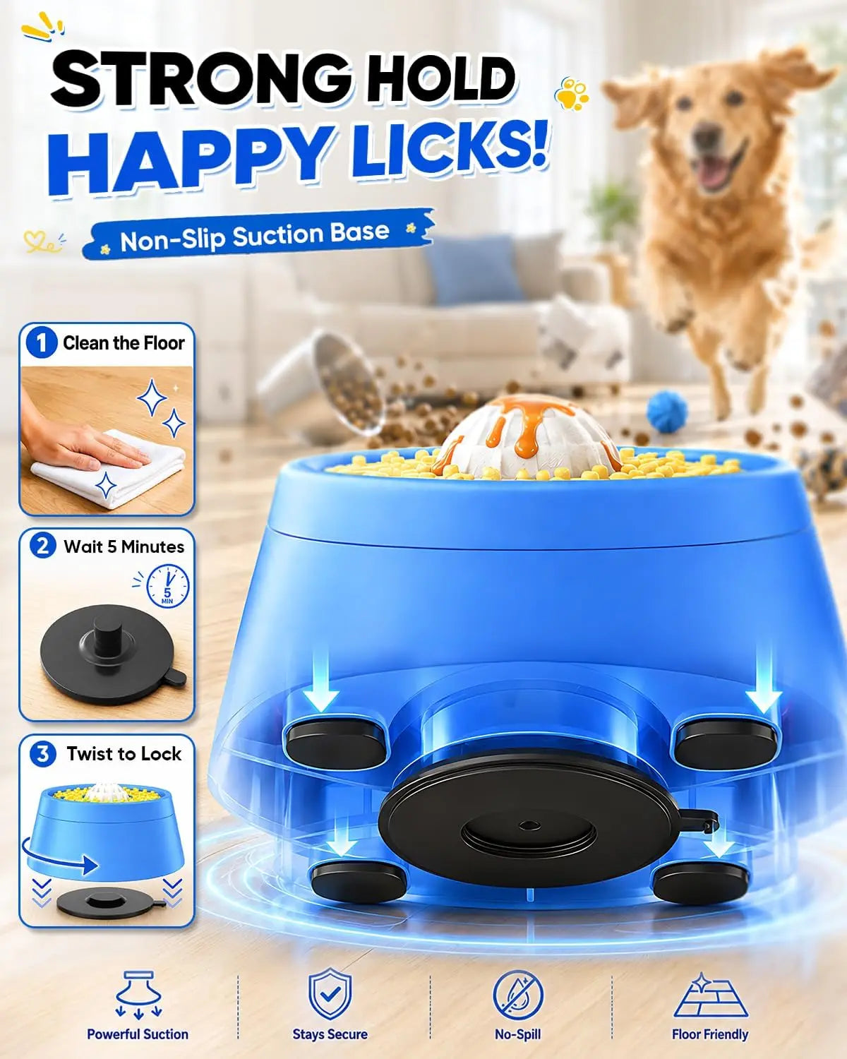 Picky Zoom Interactive Slow Feeder Bowl with Rolling Lick Ball - Dual Purpose Enrichment Solution for Rapid Eaters, Equipped with Anti-Slip Suction Base for Frozen Treats, Yogurt, and Wet Food for Dogs and Cats