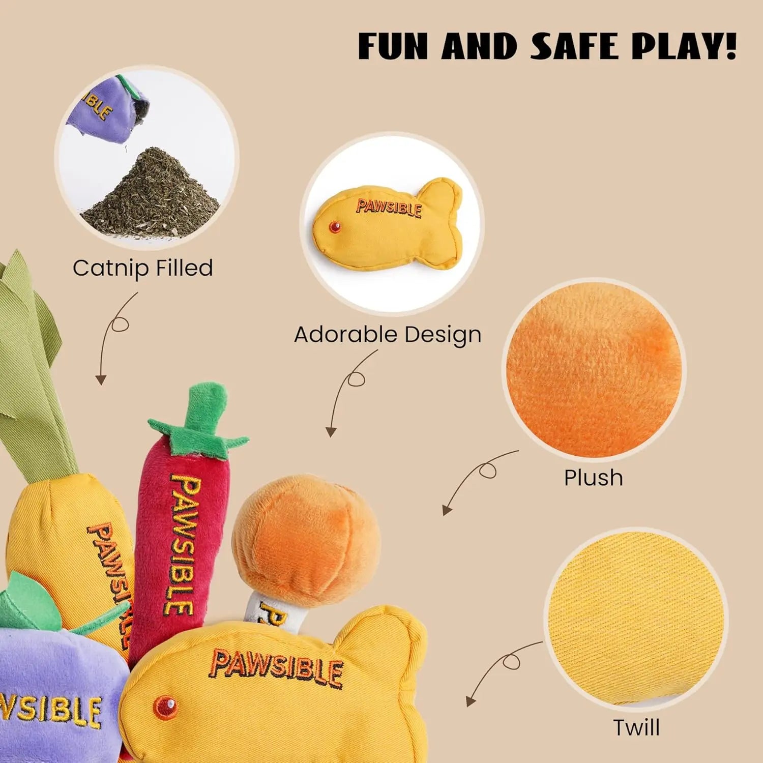 Pawsible Premium 5-Pack Cat Toy Set with Natural Herb Filling for Stimulation and Teething, Ideal for Kittens