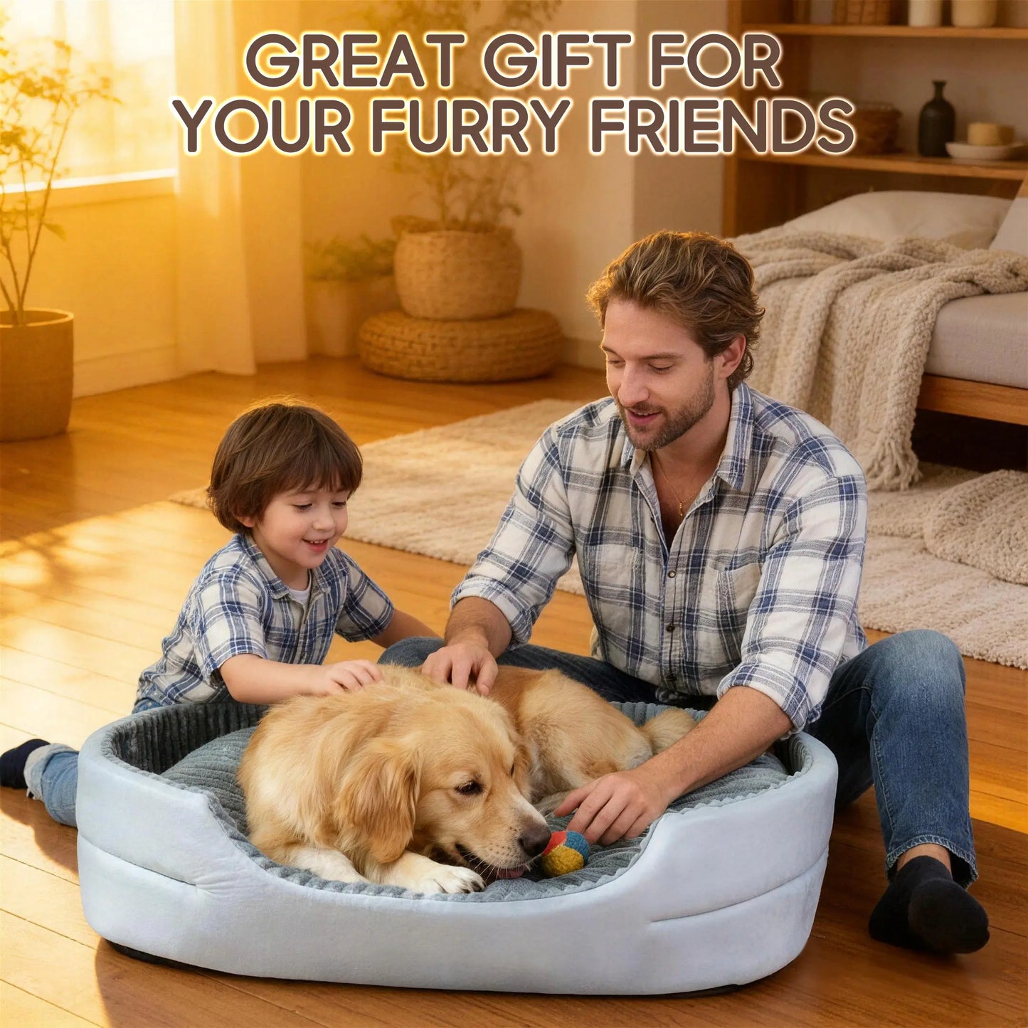 GTPLAYER Plush Dog Bed with Egg Crate Foam, Washable Removable Cover, Waterproof Base, and Non-Slip Bottom for Small to X-Large Dogs - Indoor Pet Sofa in Grey
