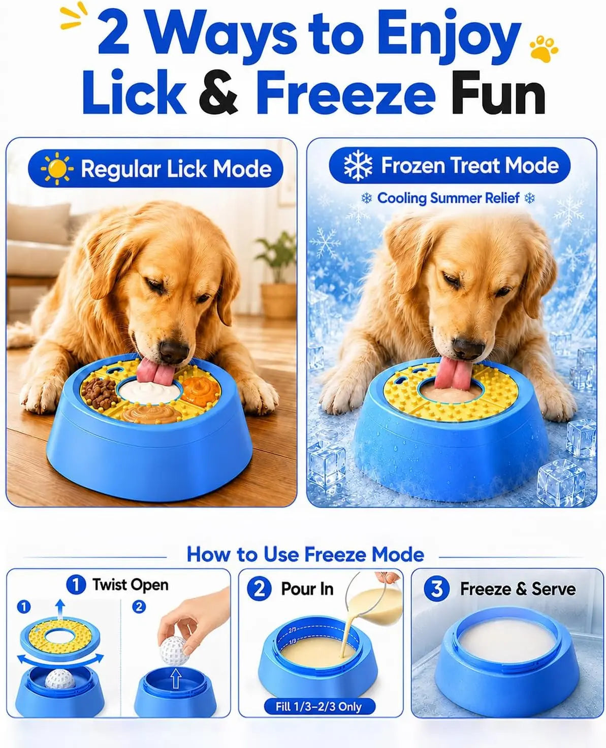 Picky Zoom Interactive Slow Feeder Bowl with Rolling Lick Ball - Dual Purpose Enrichment Solution for Rapid Eaters, Equipped with Anti-Slip Suction Base for Frozen Treats, Yogurt, and Wet Food for Dogs and Cats