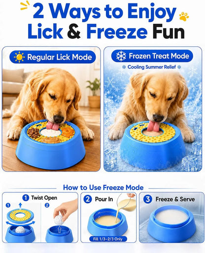 Picky Zoom Interactive Slow Feeder Bowl with Rolling Lick Ball - Dual Purpose Enrichment Solution for Rapid Eaters, Equipped with Anti-Slip Suction Base for Frozen Treats, Yogurt, and Wet Food for Dogs and Cats