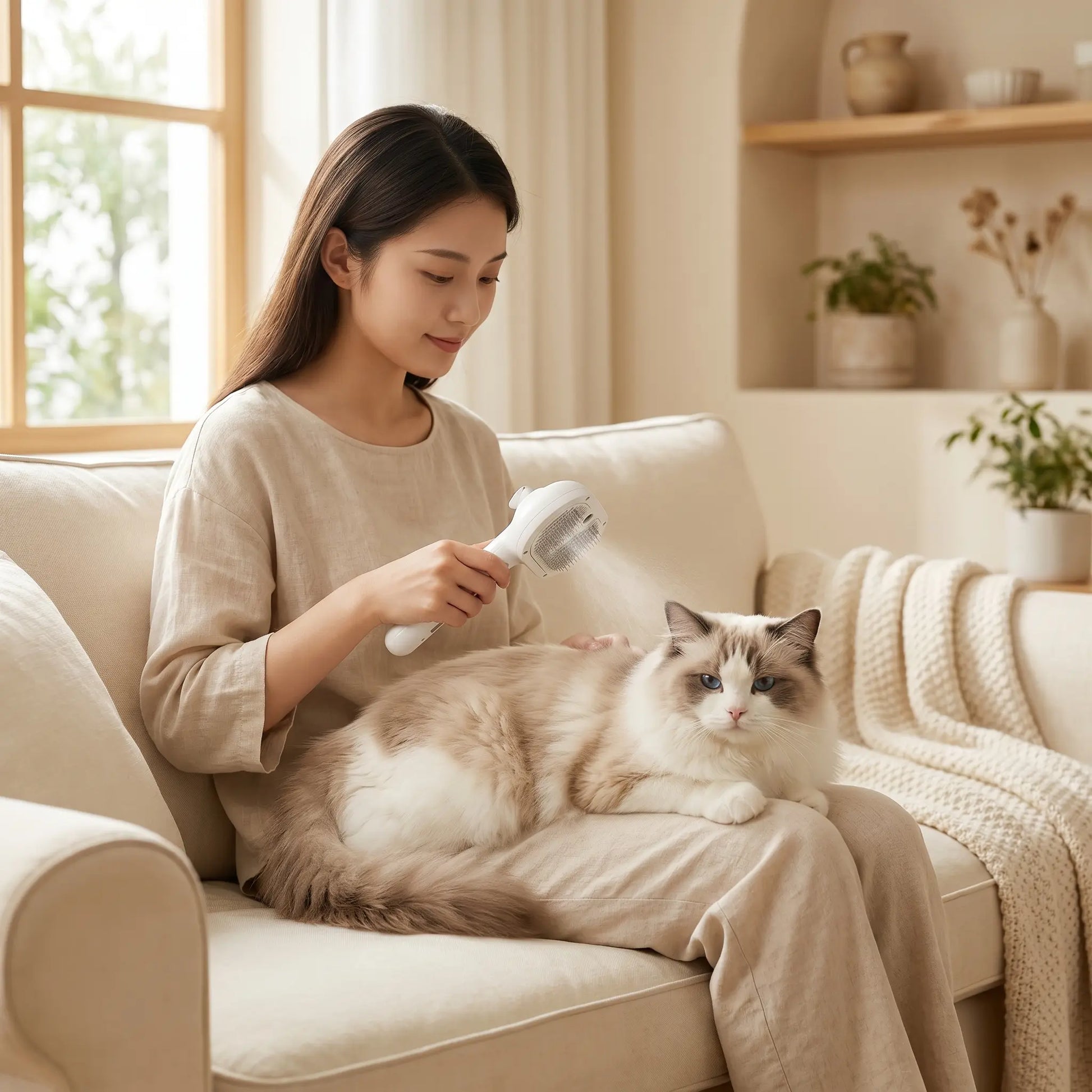 CATMUSE Professional Enhanced Steam Deshedding Brush - 3-in-1 Self-Cleaning Grooming Tool for Cats and Dogs, Safe Fur Grooming and Massage Comb for Long and Short-Haired Pets