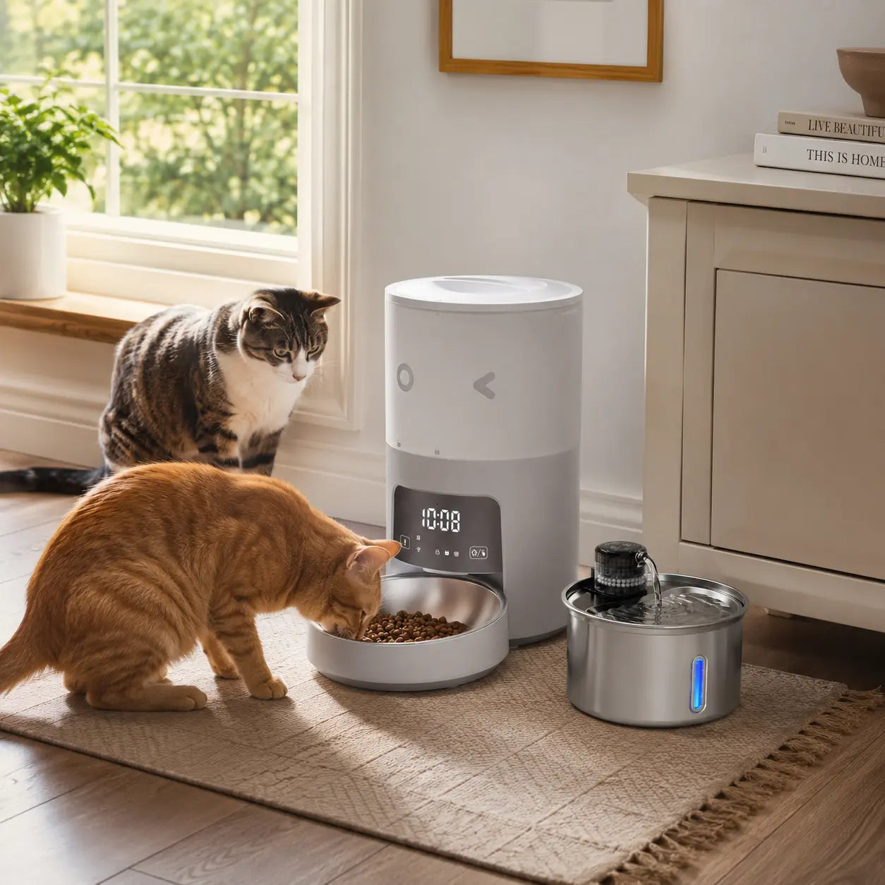 Furlyn 4-Liter Smart Automatic Pet Feeder with Wi-Fi App Control for Cats and Dogs - Programmable Timed and Portion-Controlled Feeding with Dual-Power Source Design and Included Pet Food Combo Pack