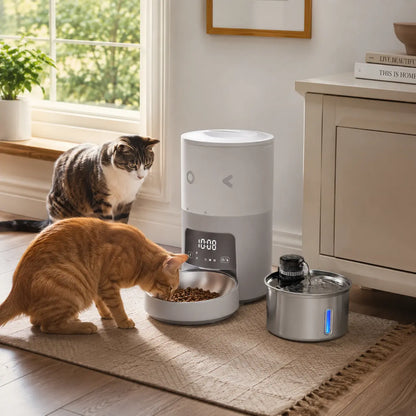 Furlyn 4-Liter Smart Automatic Pet Feeder with Wi-Fi App Control for Cats and Dogs - Programmable Timed and Portion-Controlled Feeding with Dual-Power Source Design and Included Pet Food Combo Pack