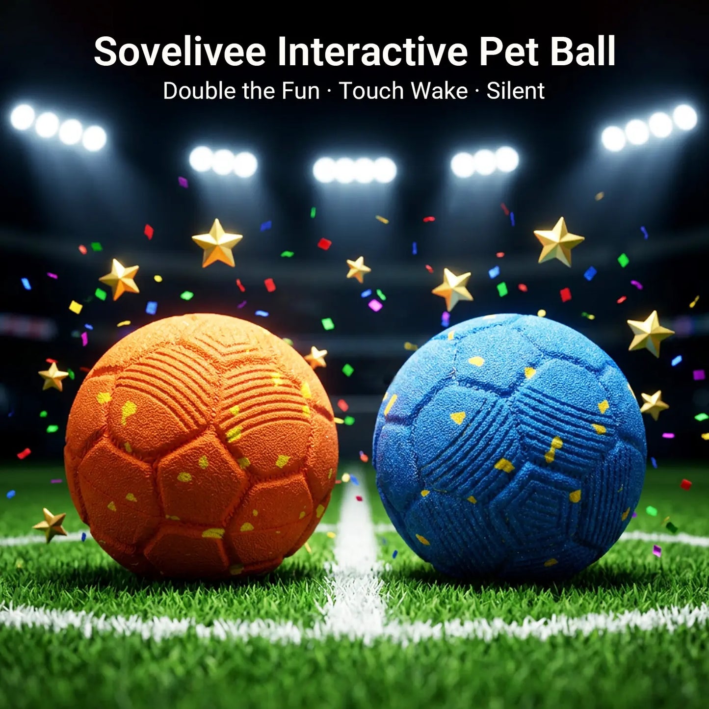 Sovelivee 2026 Soccer Fest Edition Interactive Dog Chew Toy Ball - Self-Moving, USB Rechargeable, Durable, and Squeaky for Solo Play