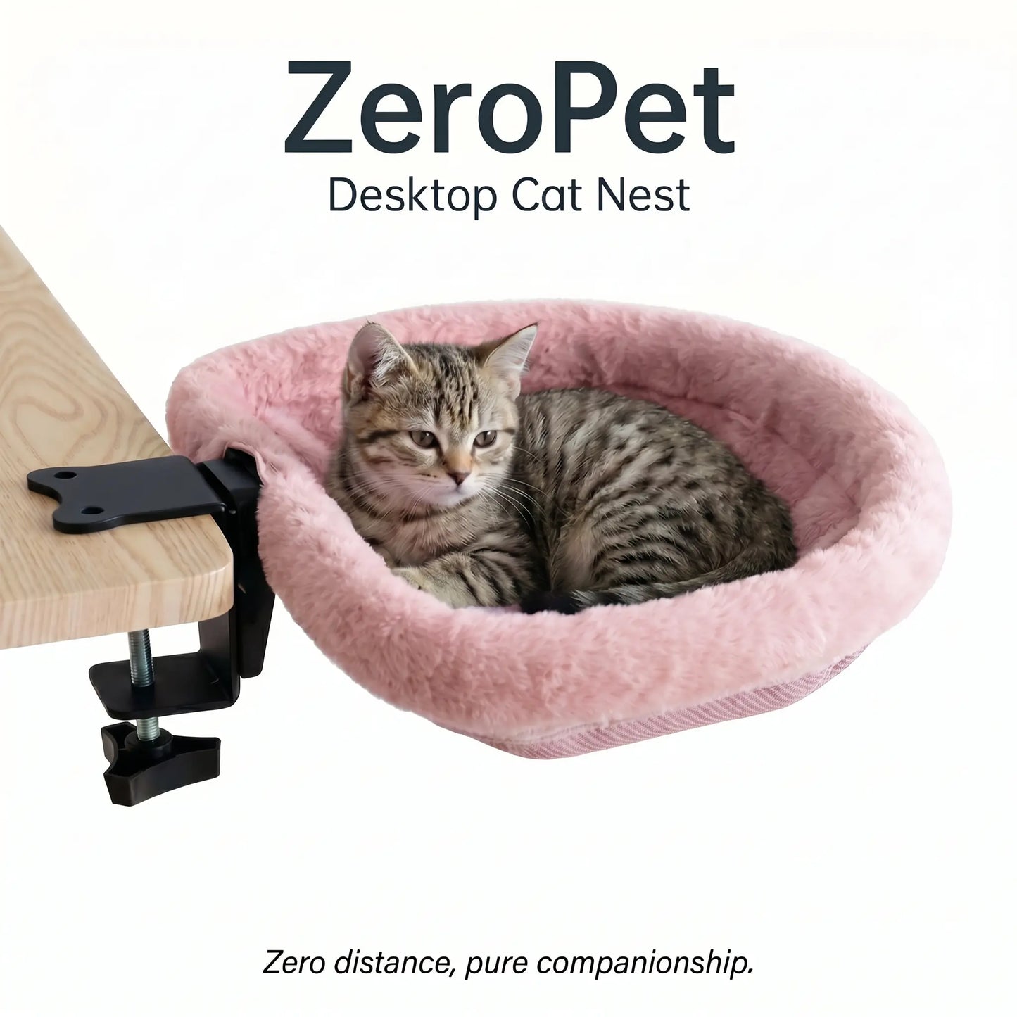 ZERO PET Cat Desk Hammock Bed - Rotating Indoor Cat Bed for Desks or Tables, Enhanced Clamp with Sponge Pad, Supports Up to 45 lbs, Soft and Durable Cat Nest, Machine Washable