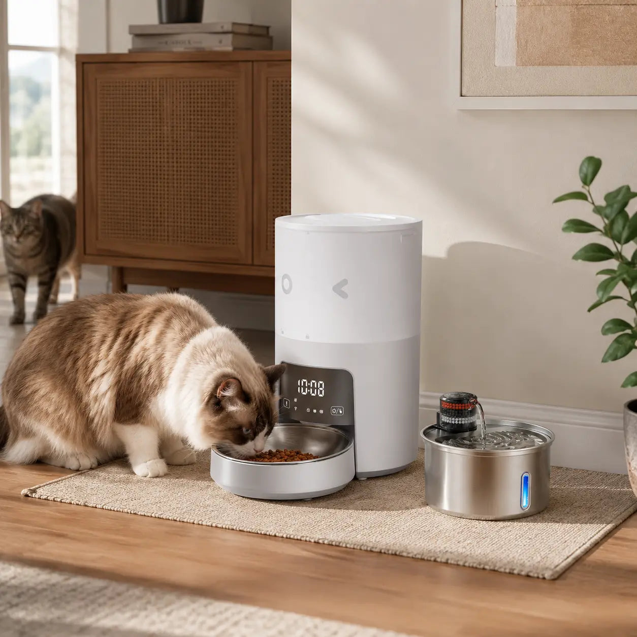 Furlyn 4-Liter Smart Automatic Pet Feeder with Wi-Fi App Control for Cats and Dogs - Programmable Timed and Portion-Controlled Feeding with Dual-Power Source Design and Included Pet Food Combo Pack